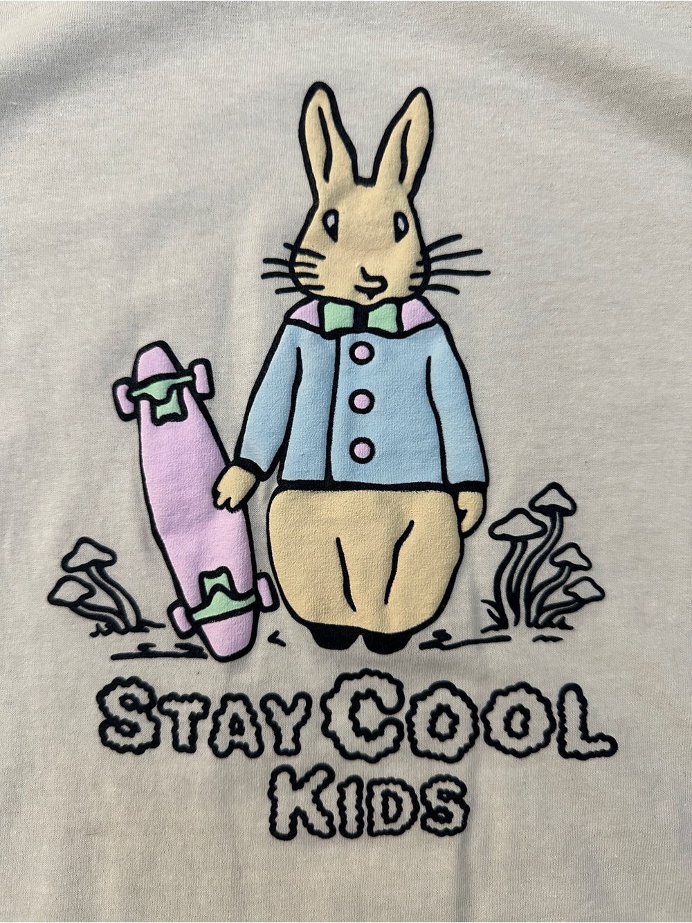 Peace of Mind Stay Cool Kids Bunny Skate Board Graphic Cotton T-Shirt Size M